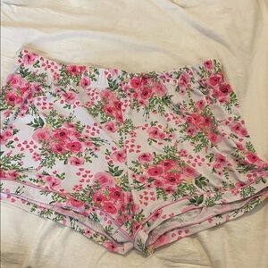 Floral Pink and Green Pajama Shorts